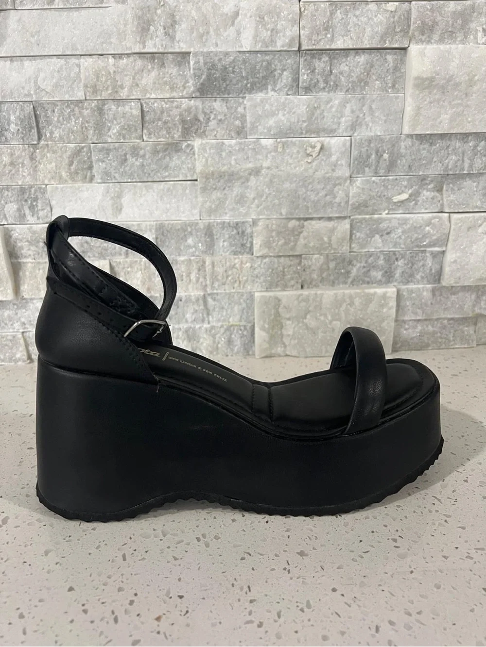 Classic Black Platform Sandals with Ankle Strap